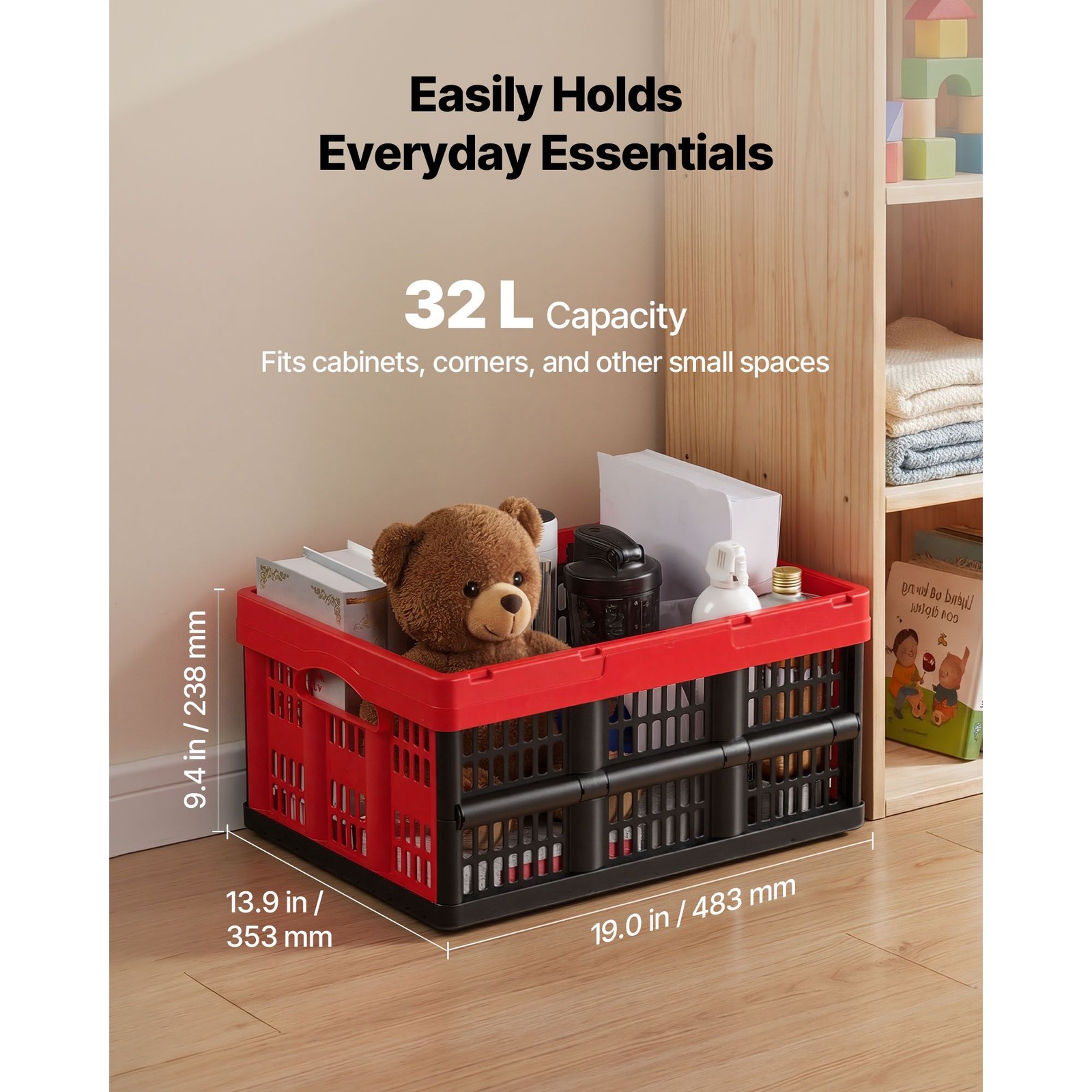 32L Collapsible Crates, 3-Pack, PP, Stackable, 26lb, Fold-Flat to 2.7in gallery