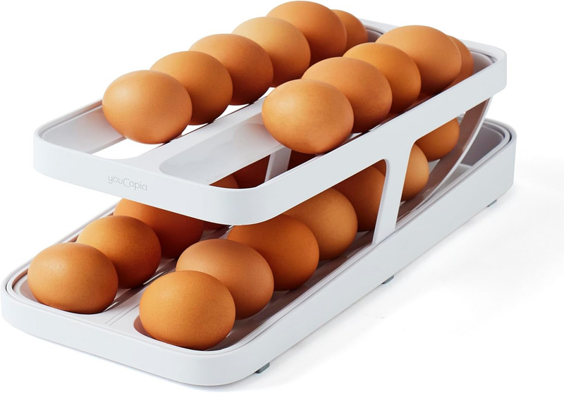Rolling Egg Dispenser Storage Organizer 2-Tier Refrigerator Space-Saving gallery