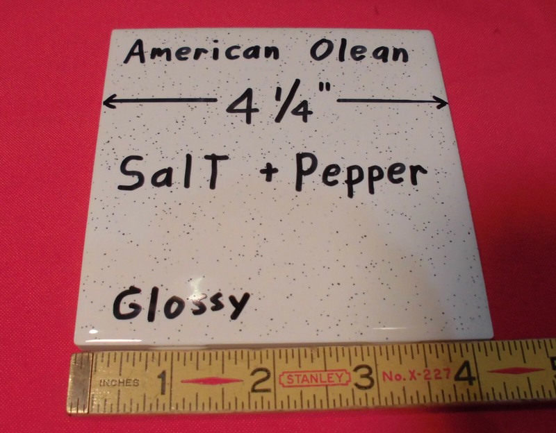 1 pc. Salt + Pepper Glossy Ceramic Tile by American Olean 4-1/4" New Stock, Mint gallery
