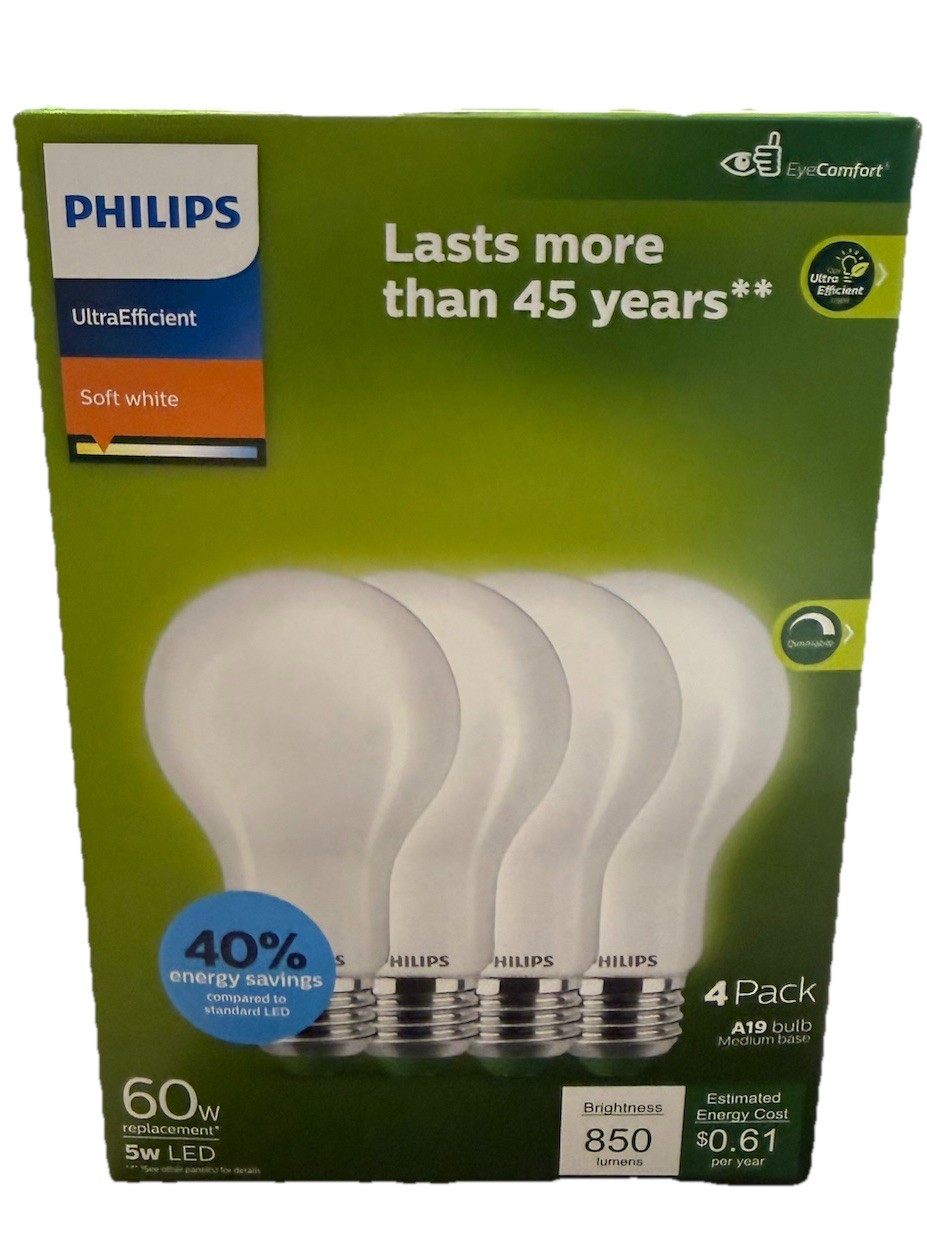 Philips Ultra Efficient 60W Equivalent Soft White Frosted A19 LED Bulb (4-Pack) gallery