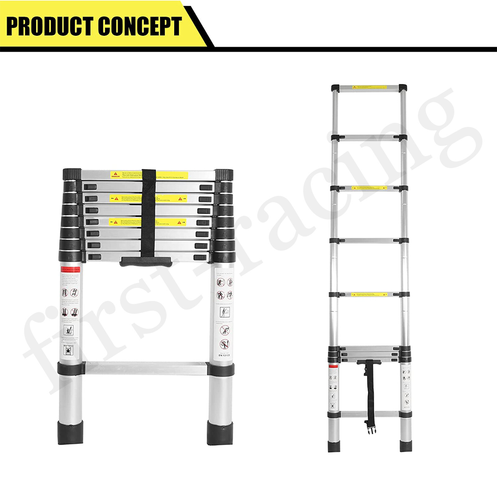 8.5Ft-18.5Ft Telescoping Folding Ladder Aluminum Extension Max Capacity 330 lbs gallery