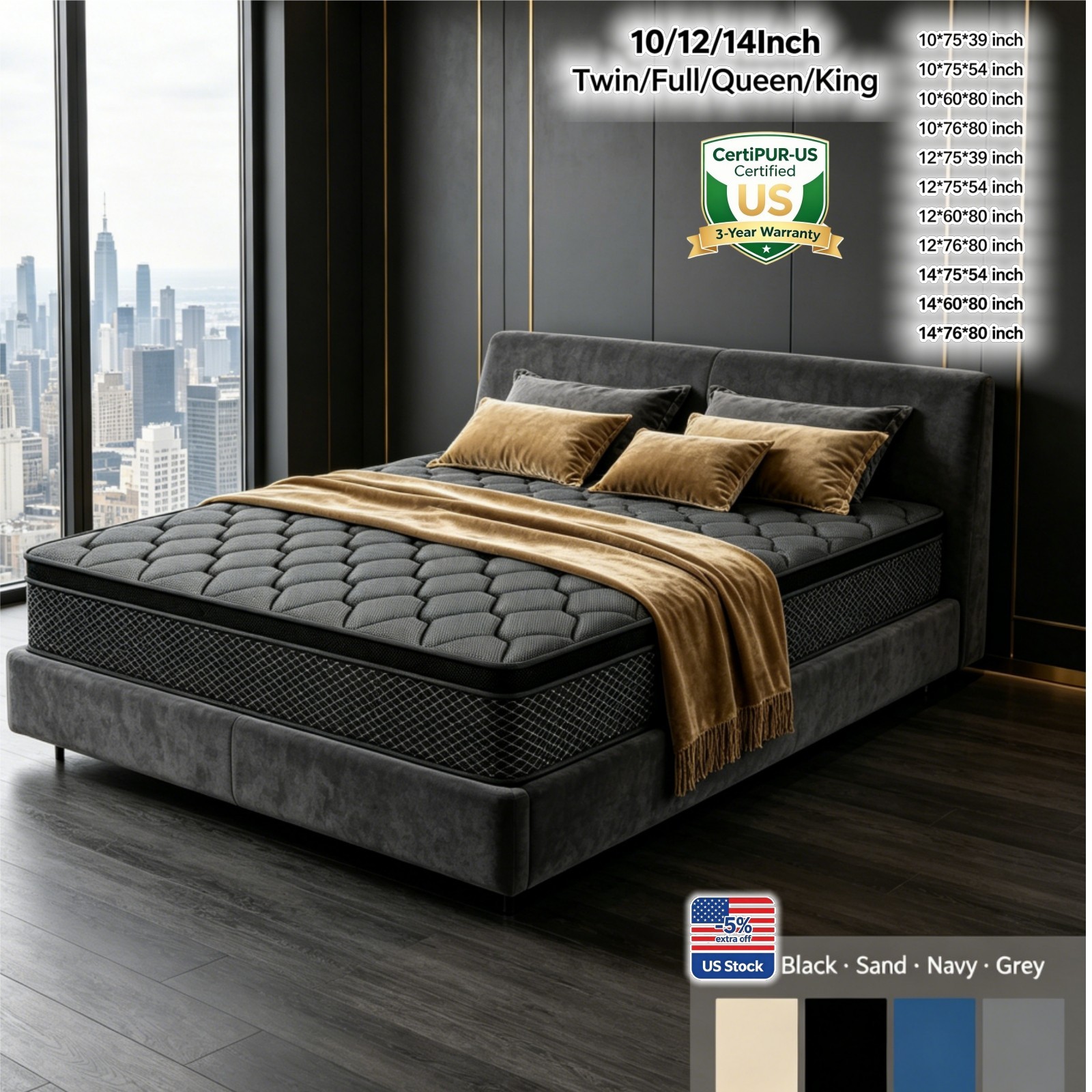 10/12/14Inch Bed Memory Foam&Spring Hybrid Mattres King Queen Full Twin In Box gallery