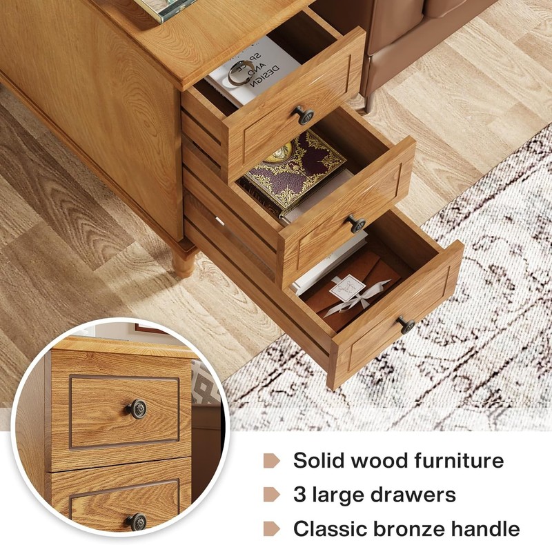 Solid Wood End Table, Fully Assembled Narrow Slim Side Table with 3 Drawers gallery