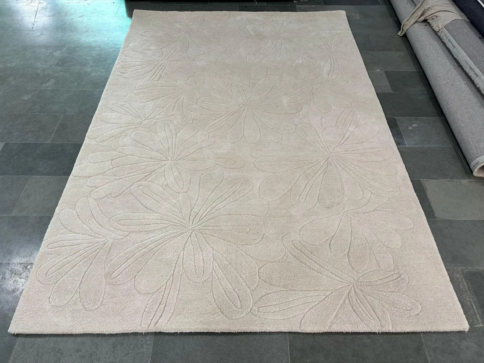 Hand Tufted Wool Rug: Embossed Floral beige area rug 8x10 gallery