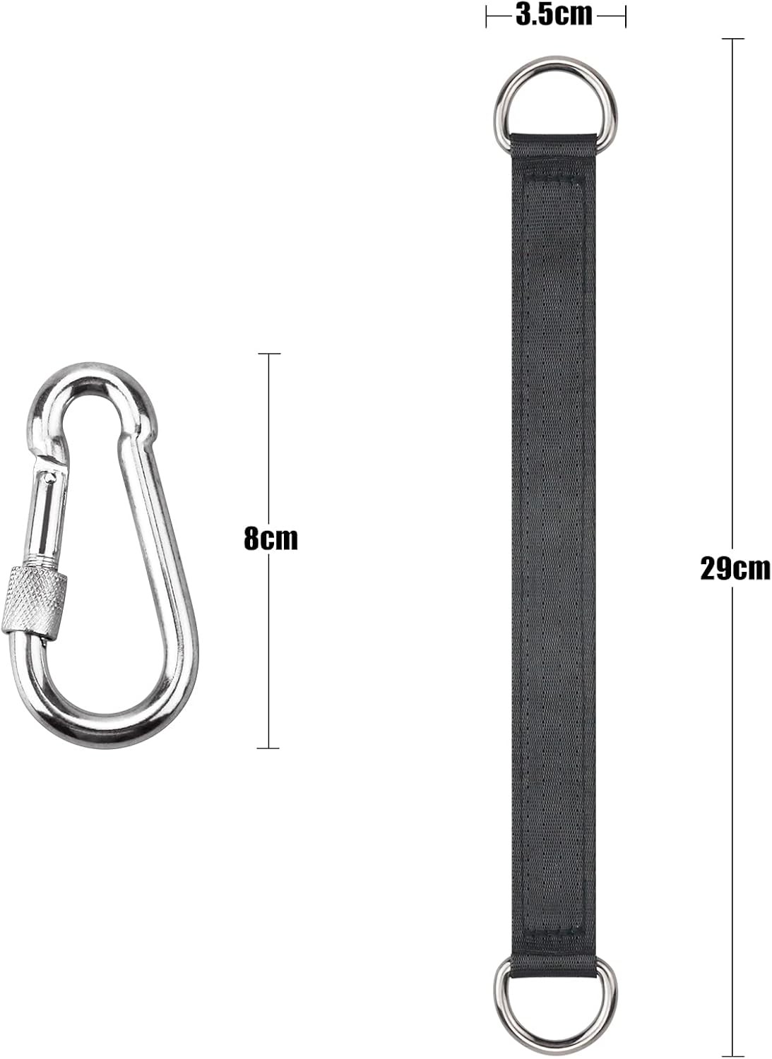 4 PCS Black Tree Swing Straps Hanging Kit with 4 Carabiners, 24cm / 9.4inches Le gallery