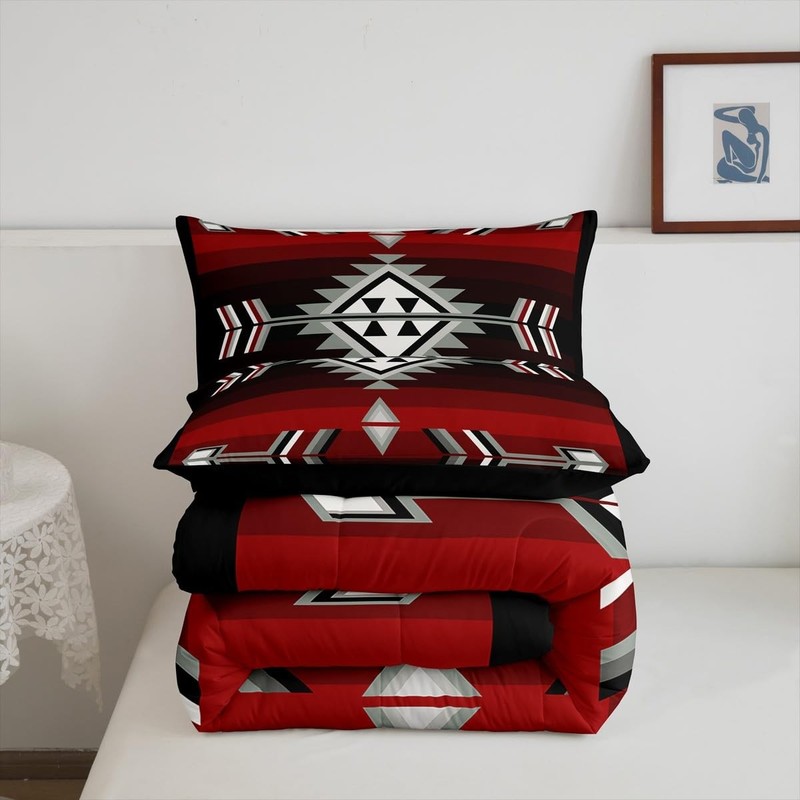 Rustic Western Bedding Sets Southwestern Aztec Comforter Full Red Black Grey gallery