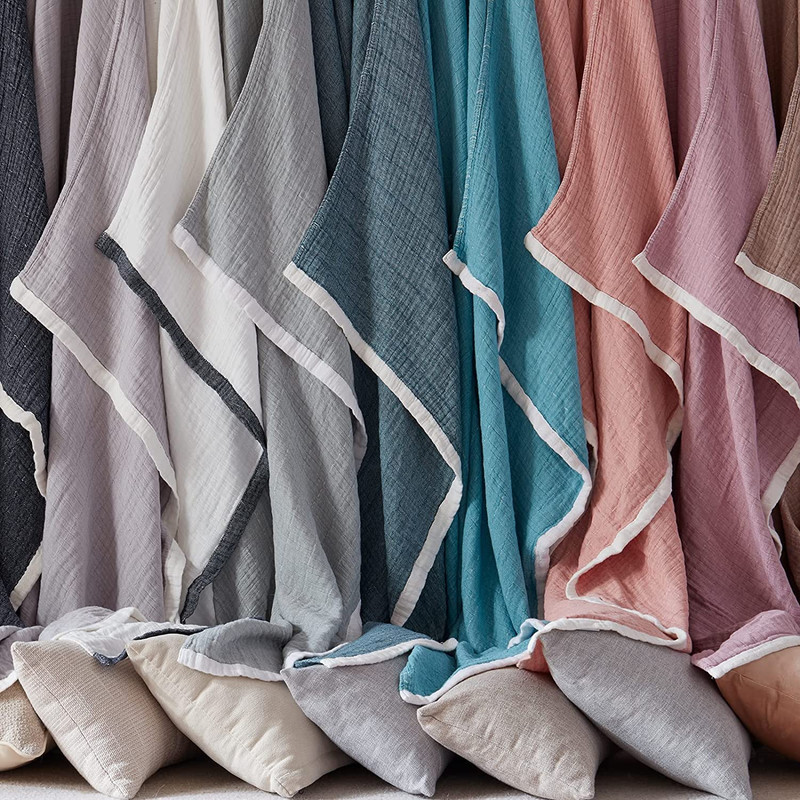 SE SOFTEXLY Cotton Muslin Throw Blanket for Adults,Breathable 4-Layer Yarn Dyed gallery