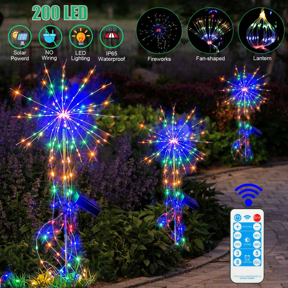 100-200LED Solar Firework Light string Outdoor Waterproof Path Lawn Garden Decor