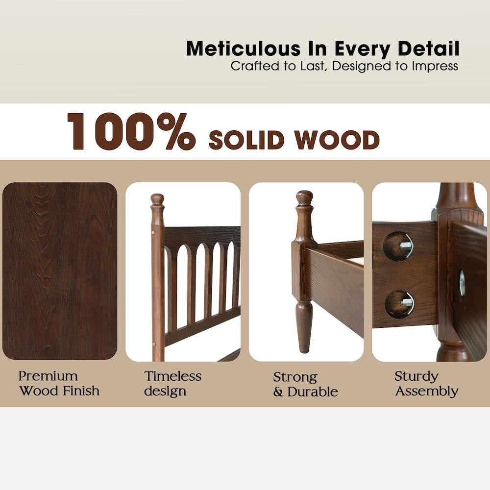 King Wooden Platform Bed Frame, Dark Roast Oak Finish, Traditional Style gallery