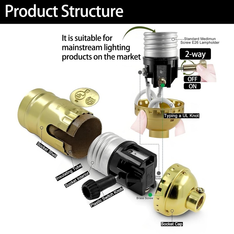 L&M Lamp Socket Replacement, E26 Threaded Base, Turn Knob for ON/Off Light Se... gallery