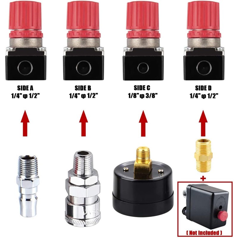 Air Compressor Pressure Regulator 0-175 PSI Dial Gauge Four Way Valve gallery