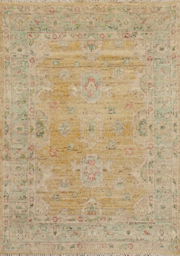 Vegetable Dye All-Over Pattern Oushak Wool Handmade Rug 3x4 ft Turkish Carpet