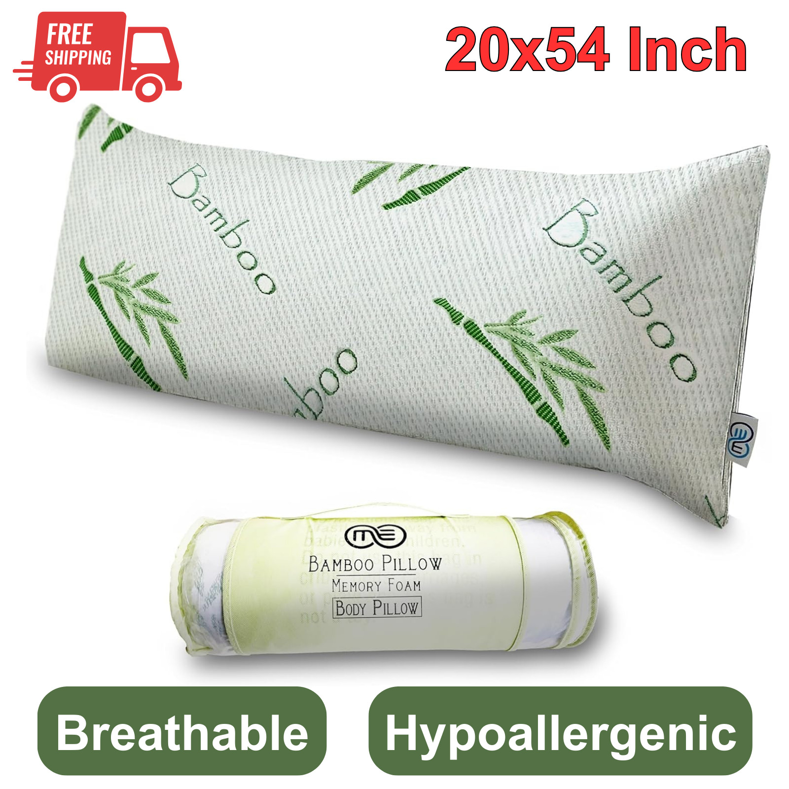 Memory Foam Bamboo Fiber Body Pillow Hypoallergenic Shredded, Washable, 20x54" gallery