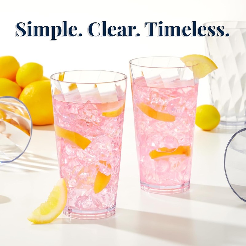 Plastic Reusable Drinking Glasses (Set of 8) 20oz Water Cups in Clear gallery