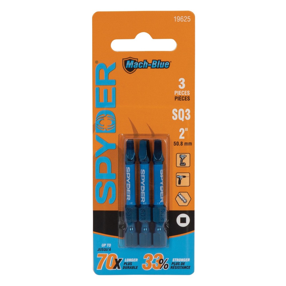 Spyder 2-Inch SQ3 x 2-Inch Driver Bit (3-Pack), 19625