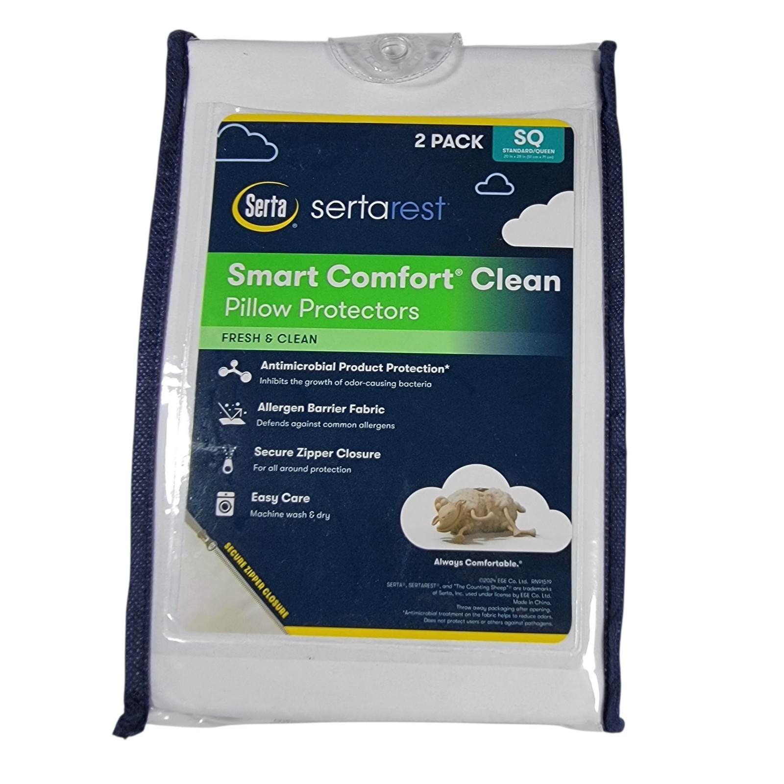 Serta Sertarest Smart Comfort Clean Queen Pillow Protectors 2 Pack Zipper New gallery