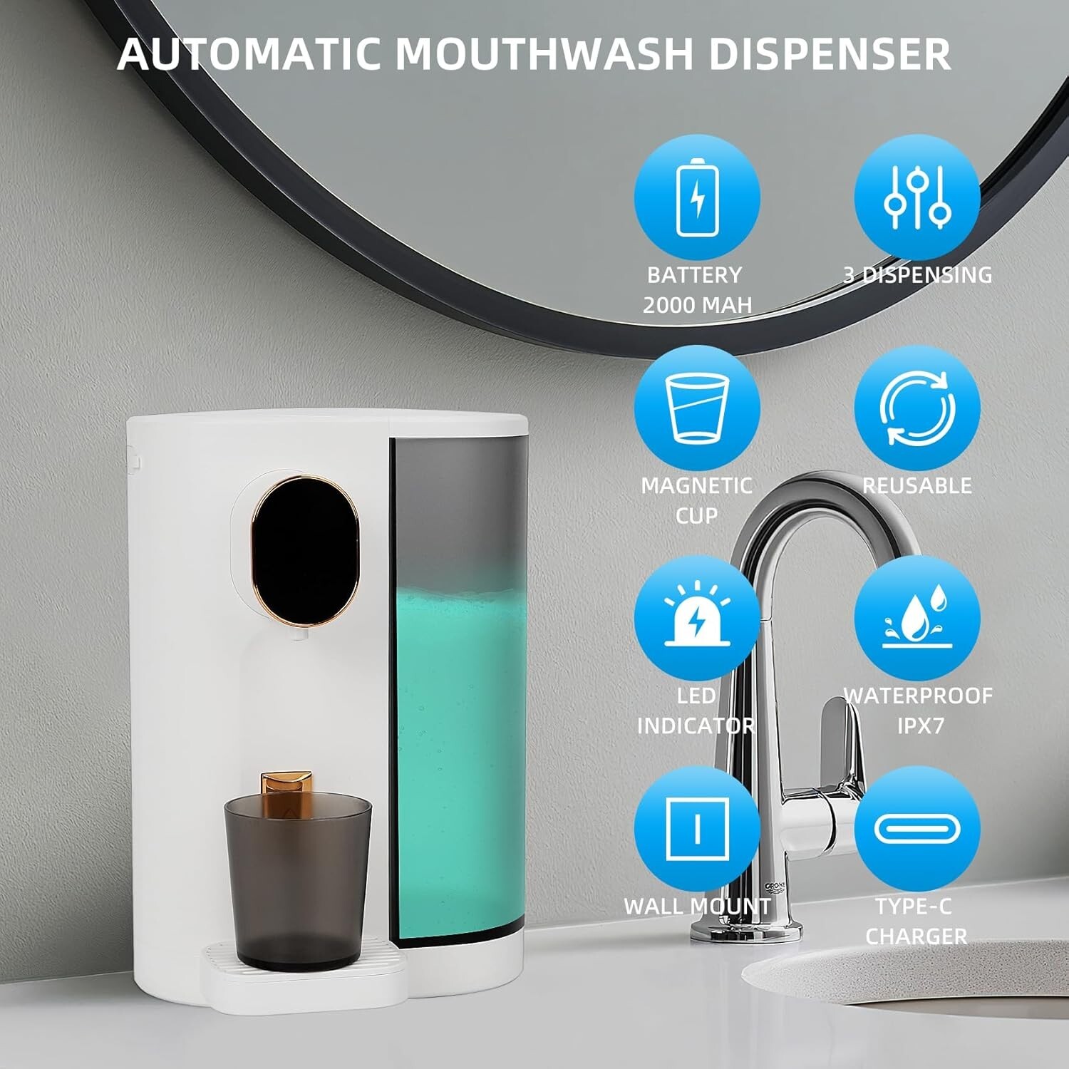 Automatic Mouthwash Dispenser Touch-Control Levels Wall Mounted Rechargeable gallery