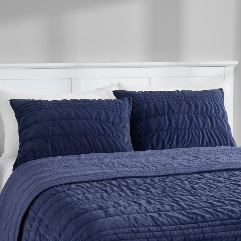 Mainstays Solid Navy Zig Zag Stripe Reversible Crystal Mink Pillow Shams, King gallery