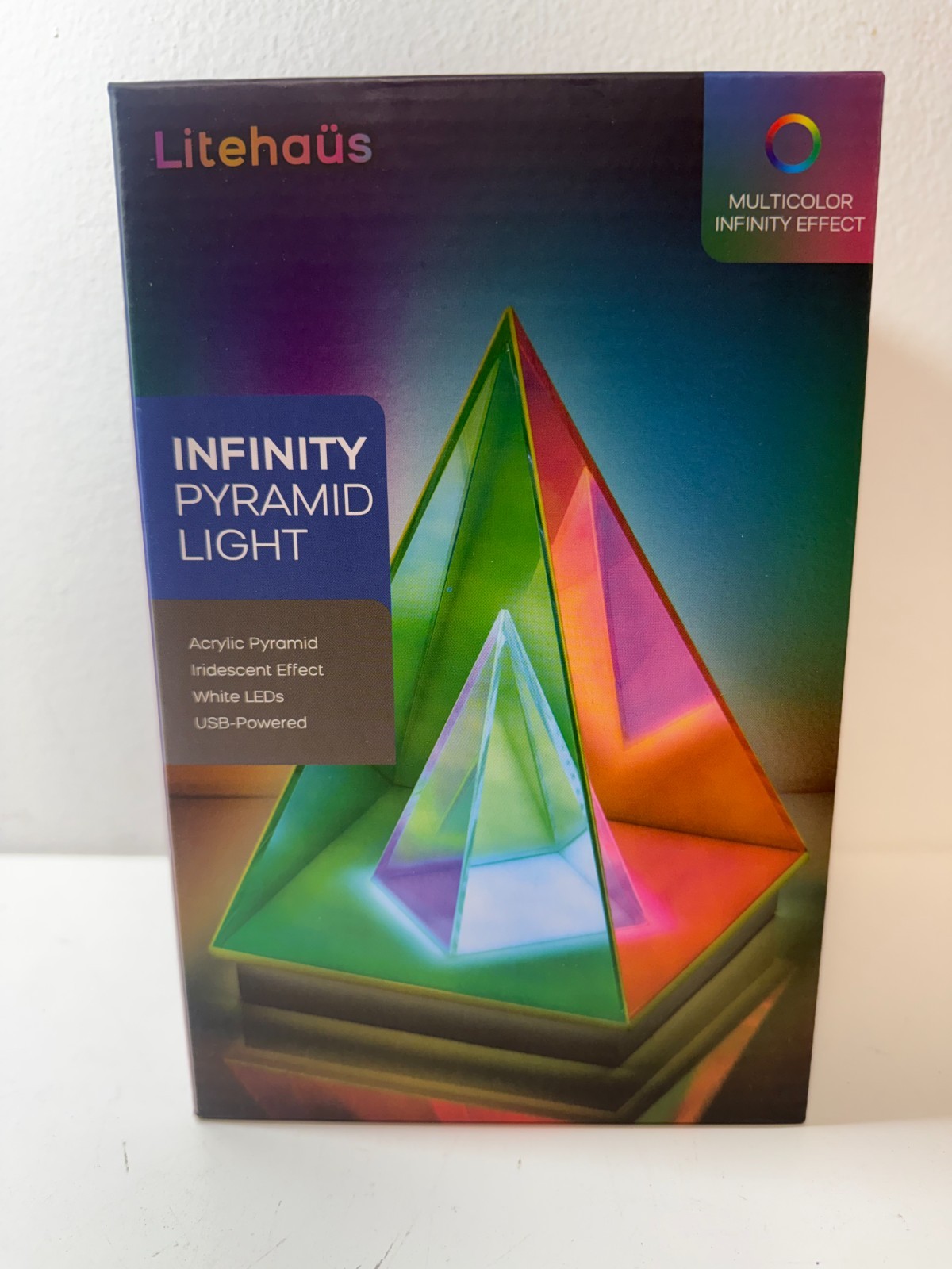 7.7 in. Iridescent Acrylic Indoor Infinity Table Light Pyramid gallery