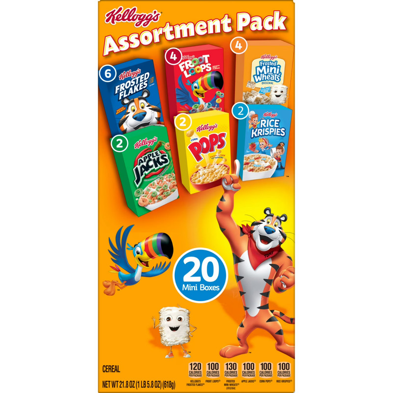 Kellogg's Assortment Pack Variety Pack Breakfast Cereal Box, 21.8 oz, 20 Count gallery