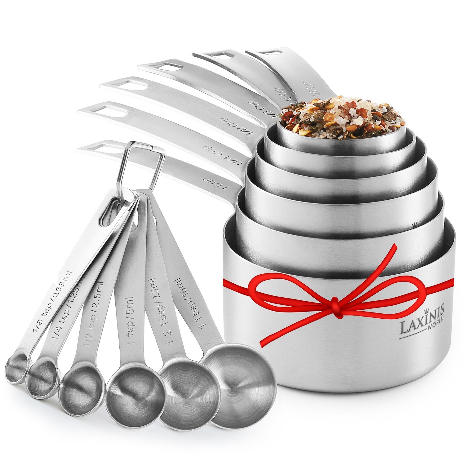 Stainless Steel Measuring Cups & Spoons Heavy Duty 12 pcs set, 6 cups 6 spoons gallery
