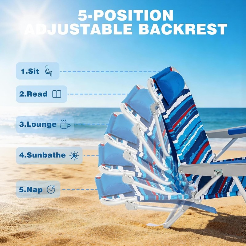 Extra Wide Low Beach Chair 5 Position Lay Flat 500 LBS Heavy Duty, XL Oversized gallery