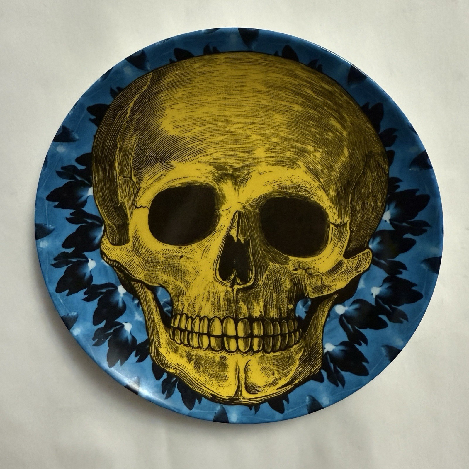 Crate And Barrel CB2 Skull Plate Blue Yellow Salad Bread Appetizer 6” gallery