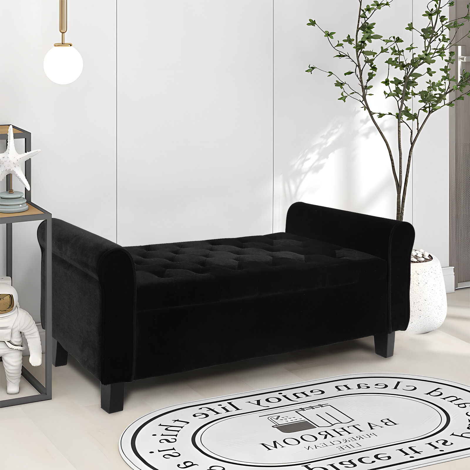 51" Velvet Storage Bench with Ottoman End of Bed Upholstered Couch Black gallery