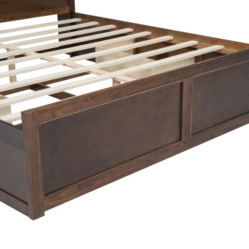 King Size Platform Bed with Storage Drawers Bookcase Headboard Wooden Bed Frames gallery