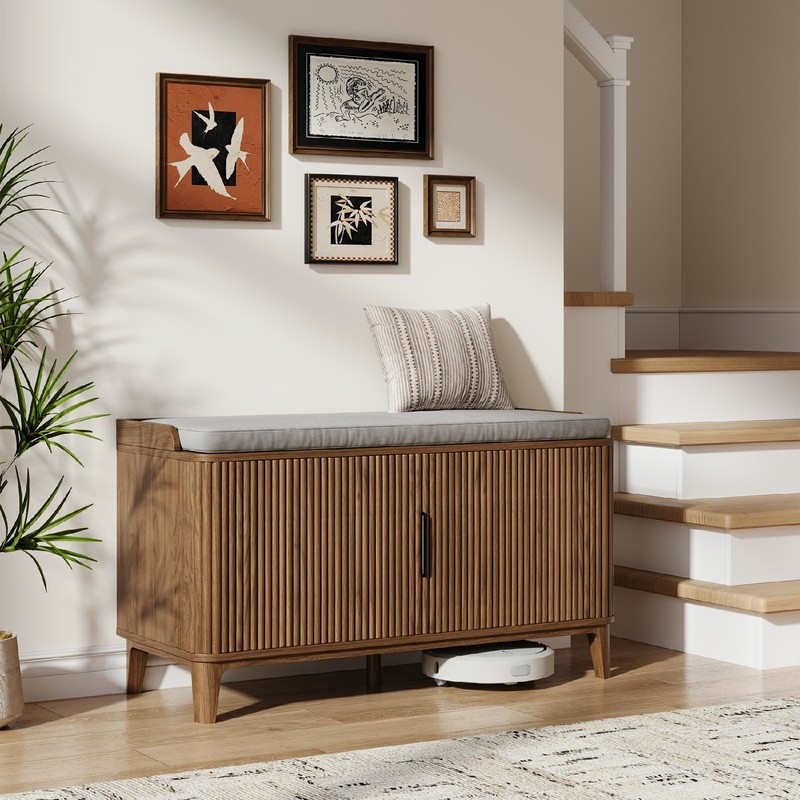 Storage Bench, Shoe Bench with Thickened Padded Seat Cushion, Entryway Bench gallery