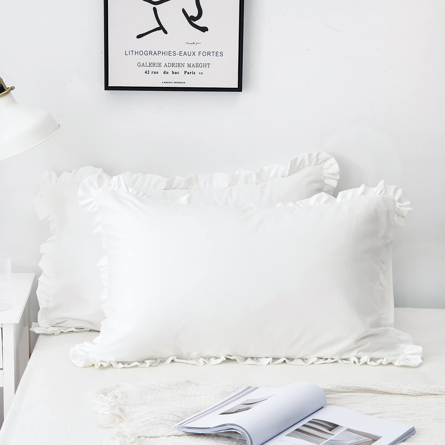 Dekeyoo Ruffled Pillow Case Set, Pack of 2 26" x 20" (Pack 2), H-white gallery