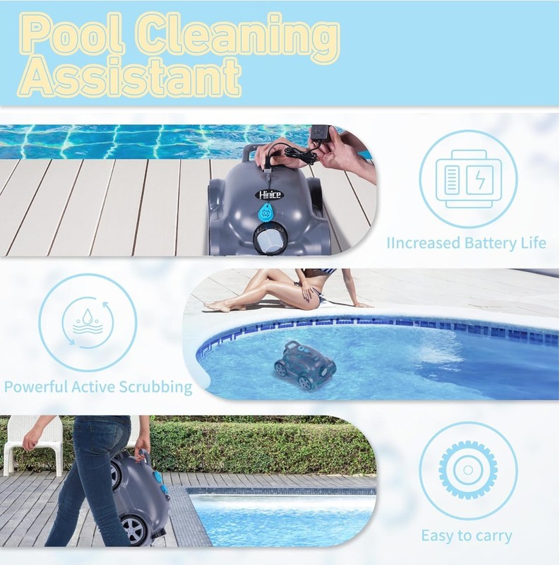 Cordless Robotic Pool Cleaner,Automatic Pool Vacuum Robot up to 2153 sq ft Black gallery