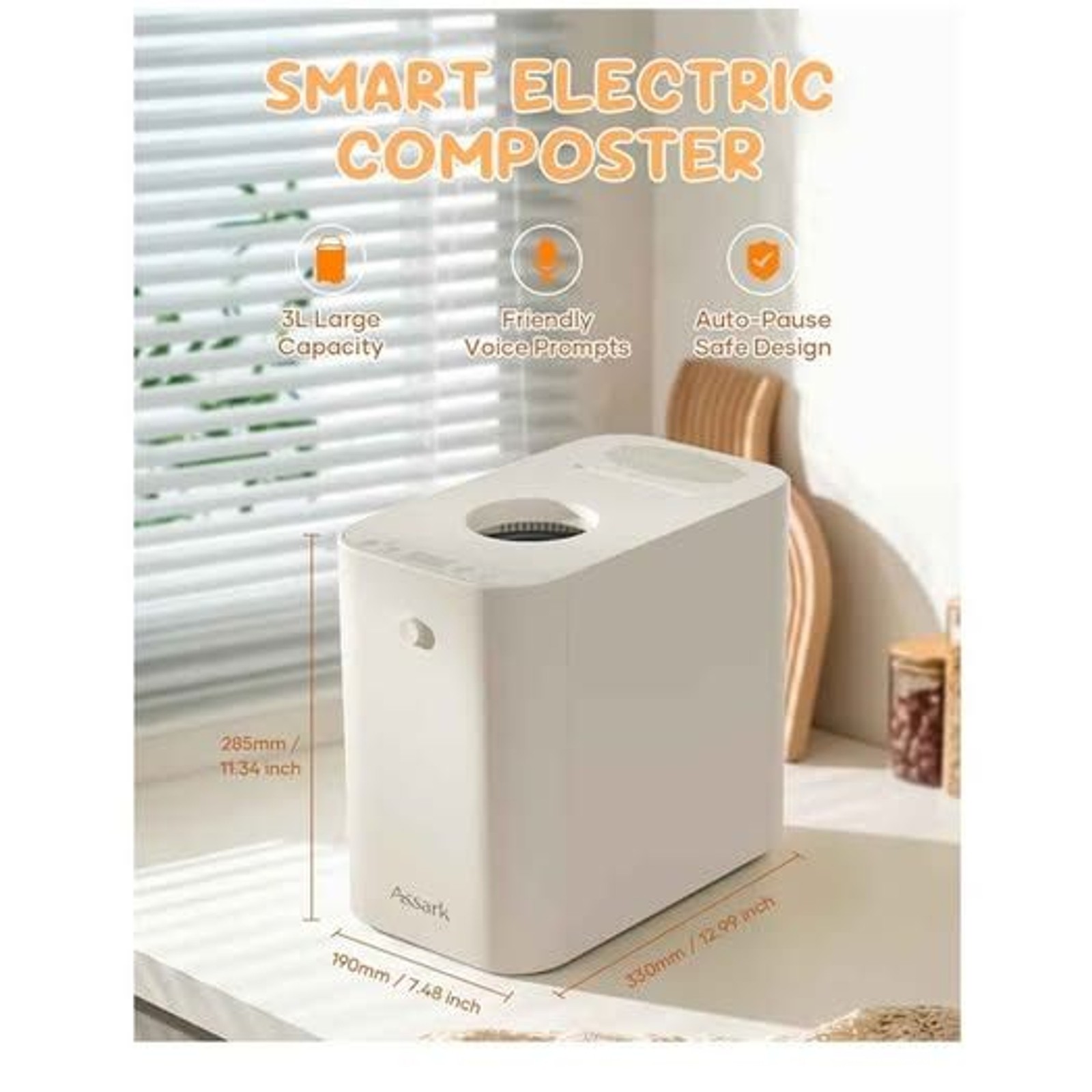 Electric Smart kitchen countertop composter 3L white gallery