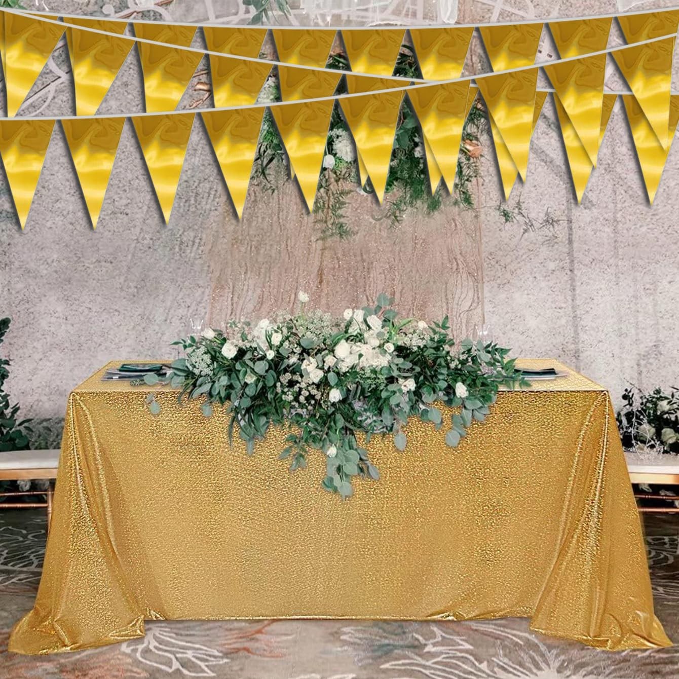 40M/130FT Gold Triangle Pennant Banner Flag Metallic Fabric Bunting Garlands gallery