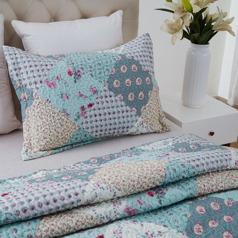 3-Piece Reversible Floral Printed Patchwork Bedspread Quilt Set Bed Coverlet gallery