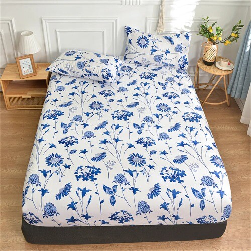 Fitted Bed Sheet with Elastic Flower Printed Bed Cover Printed Mattress Cover gallery