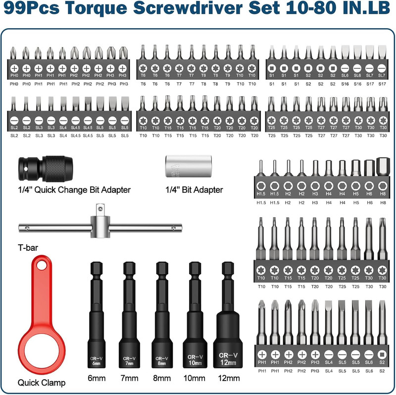 Precision Torque Screwdriver Set 10-80 In-Lb, 99-Piece Kit for Repairs gallery