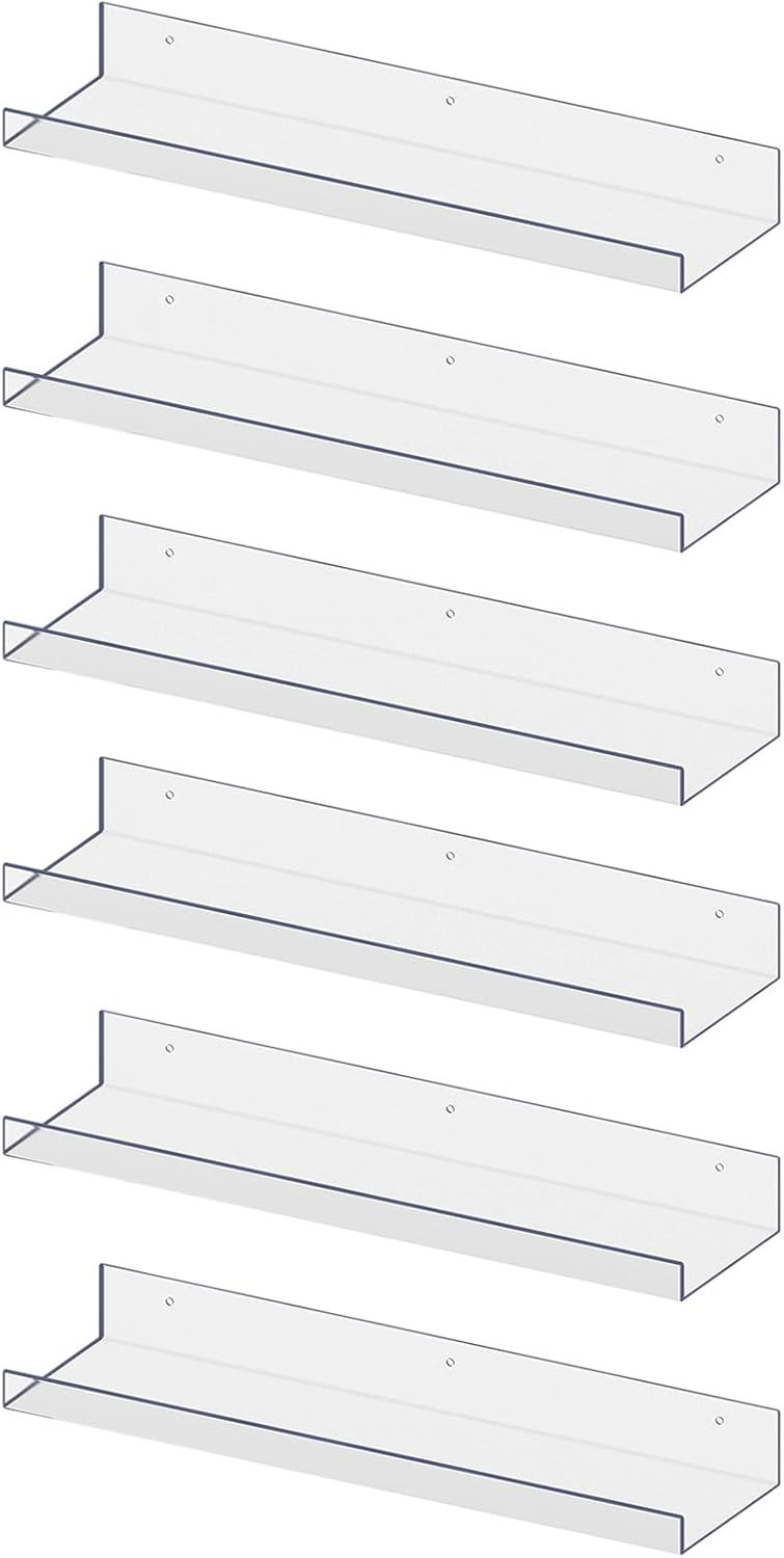 6 Pack Acrylic Shelves, 15" Floating Wall Shelves for Bedroom, Living Room gallery