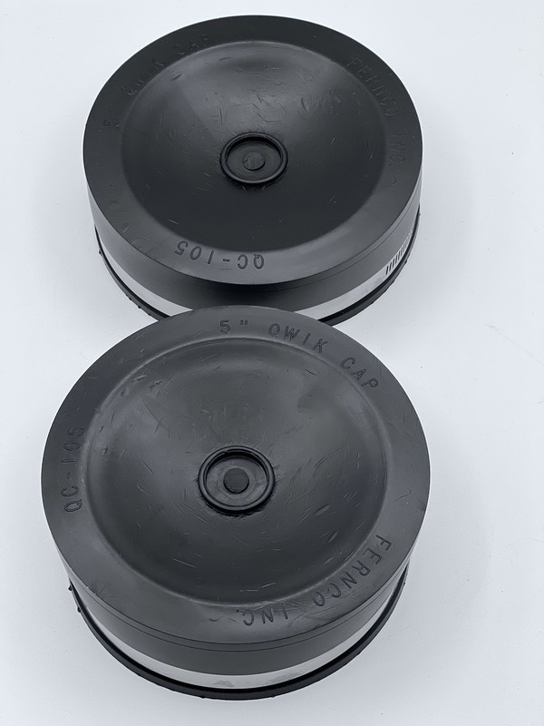 Fernco 5 Inch Qwik Pipe Cap, Cover, Seal, Heavy Duty Rubber W/Clamp. Lot of 2. gallery