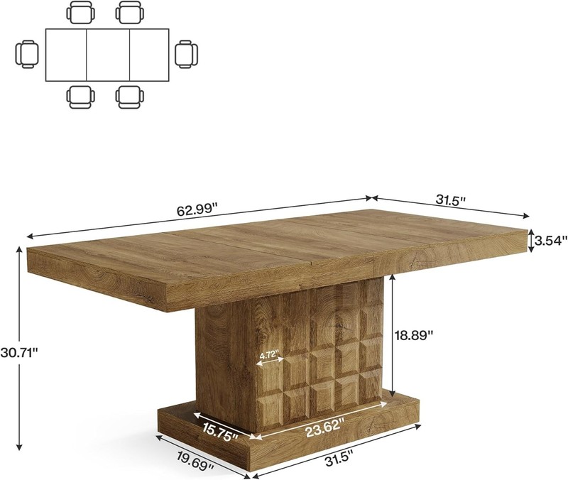 63 Inch Rectangular Dining Table Farmhouse Wooden Kitchen Table for 4-6 People gallery