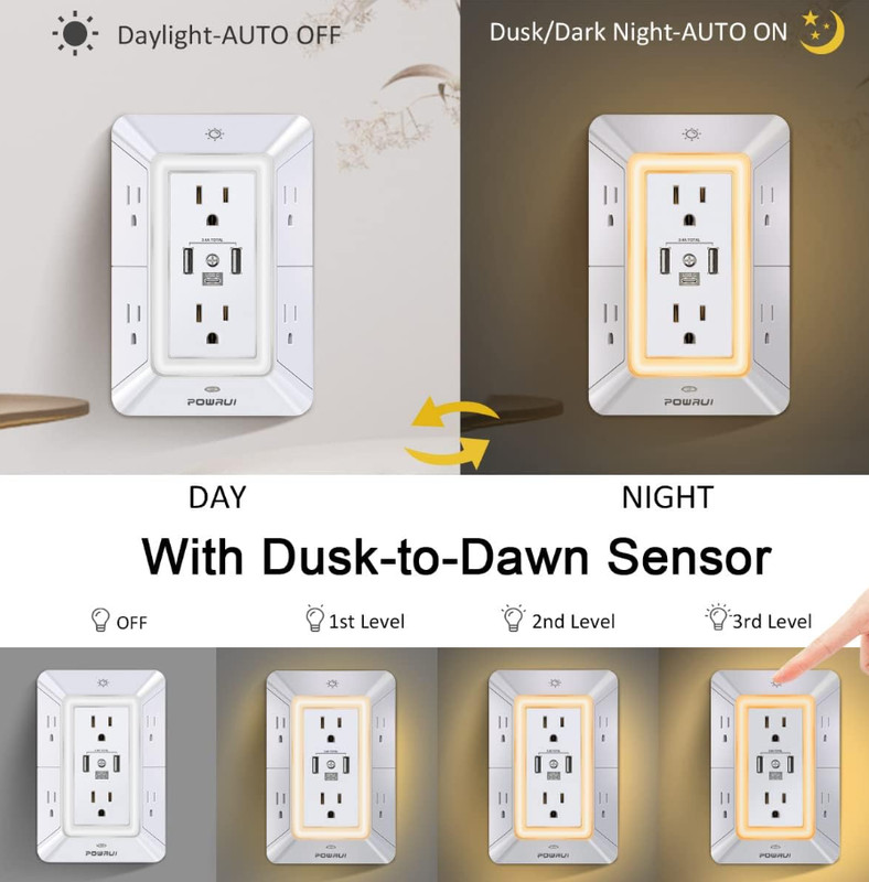 Multi Plug Outlet Surge Protector - POWRUI 6 Outlet Extender with 3 USB Ports... gallery
