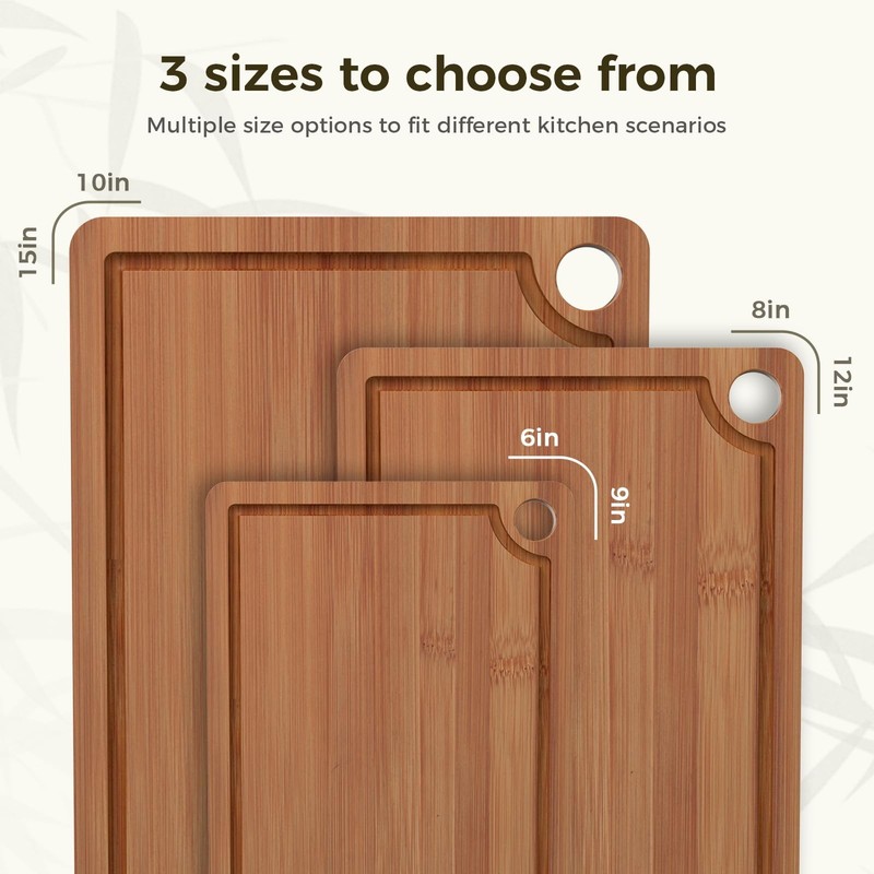 Bamboo Cutting Board for Kitchen – 3-Piece Wooden Boards with Juice Grooves, ... gallery