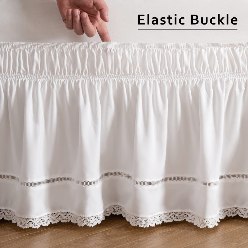 Wrap Around Ruffled Lace Bed Skirt Elastic Dust Ruffle with Adjustable Belts15 gallery