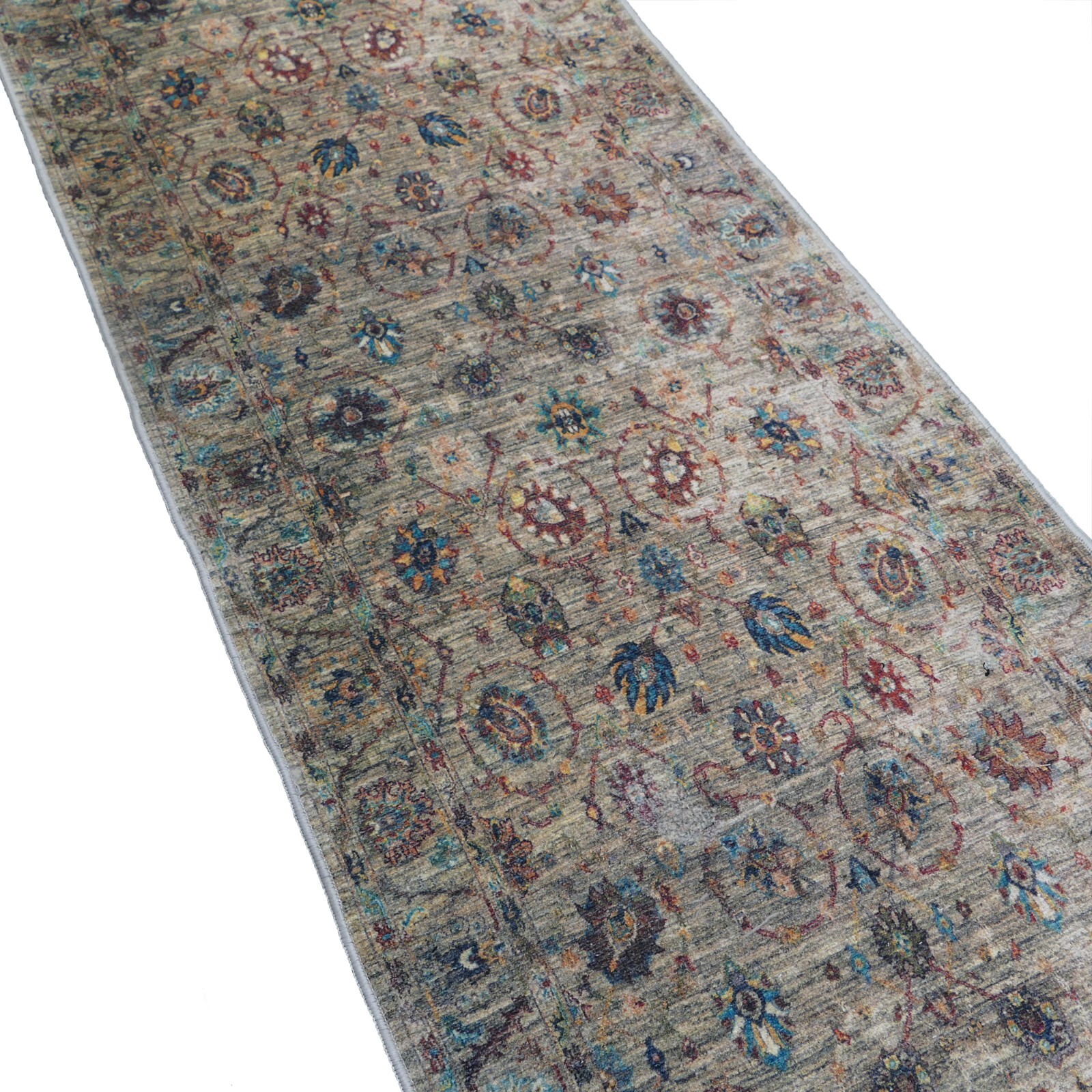 ANTI SLIP Runner Rug Printed Vintage Distressed Floral Cream Design 25in Width gallery