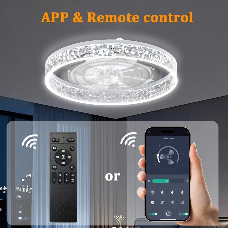 Modern Flush Mount Ceiling Fan W/ Dimmable LED Light & Remote 6-Speed White gallery