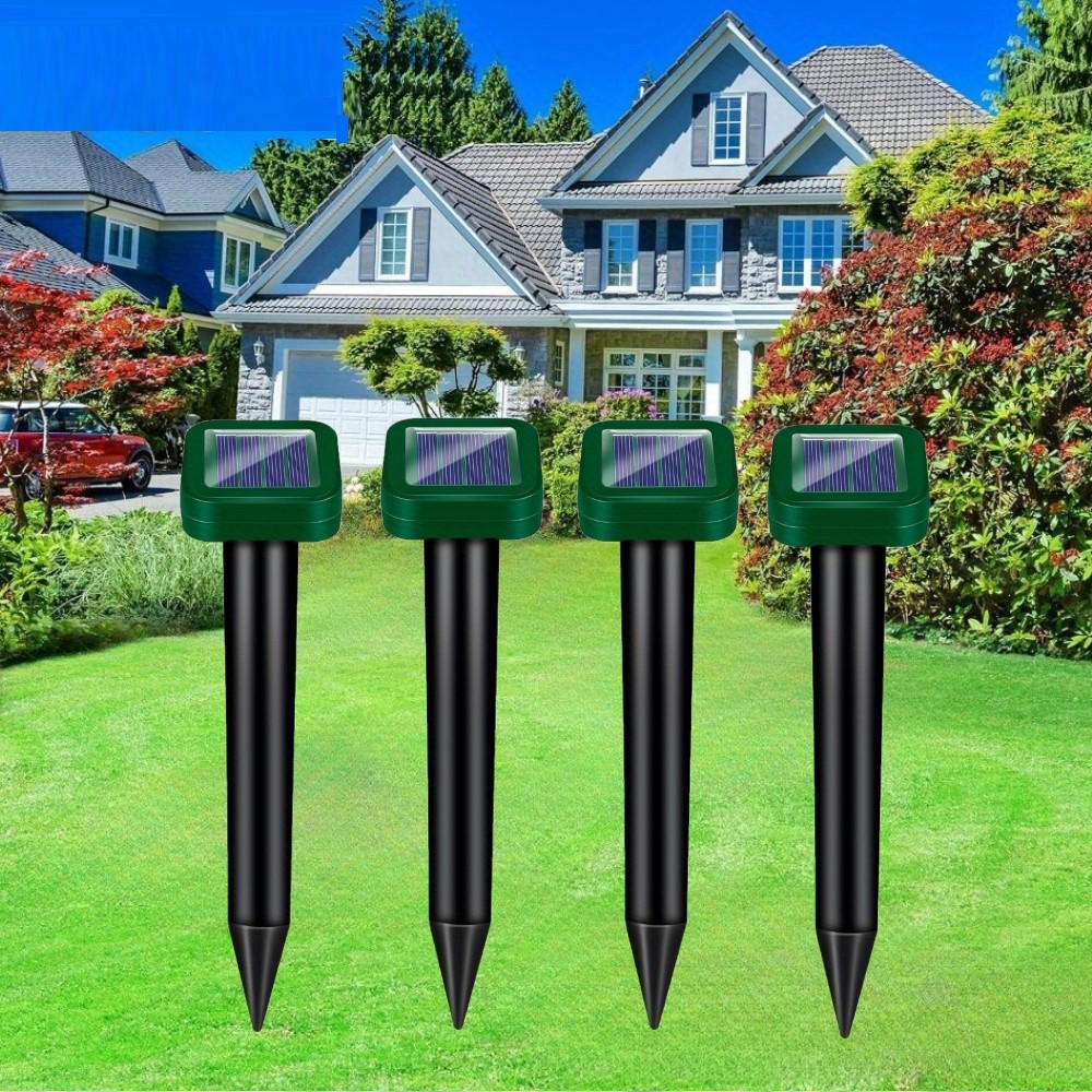 4 Pack Solar Powered Animal Repellent Stakes Waterproof Ultrasonic Sonic Spikes gallery