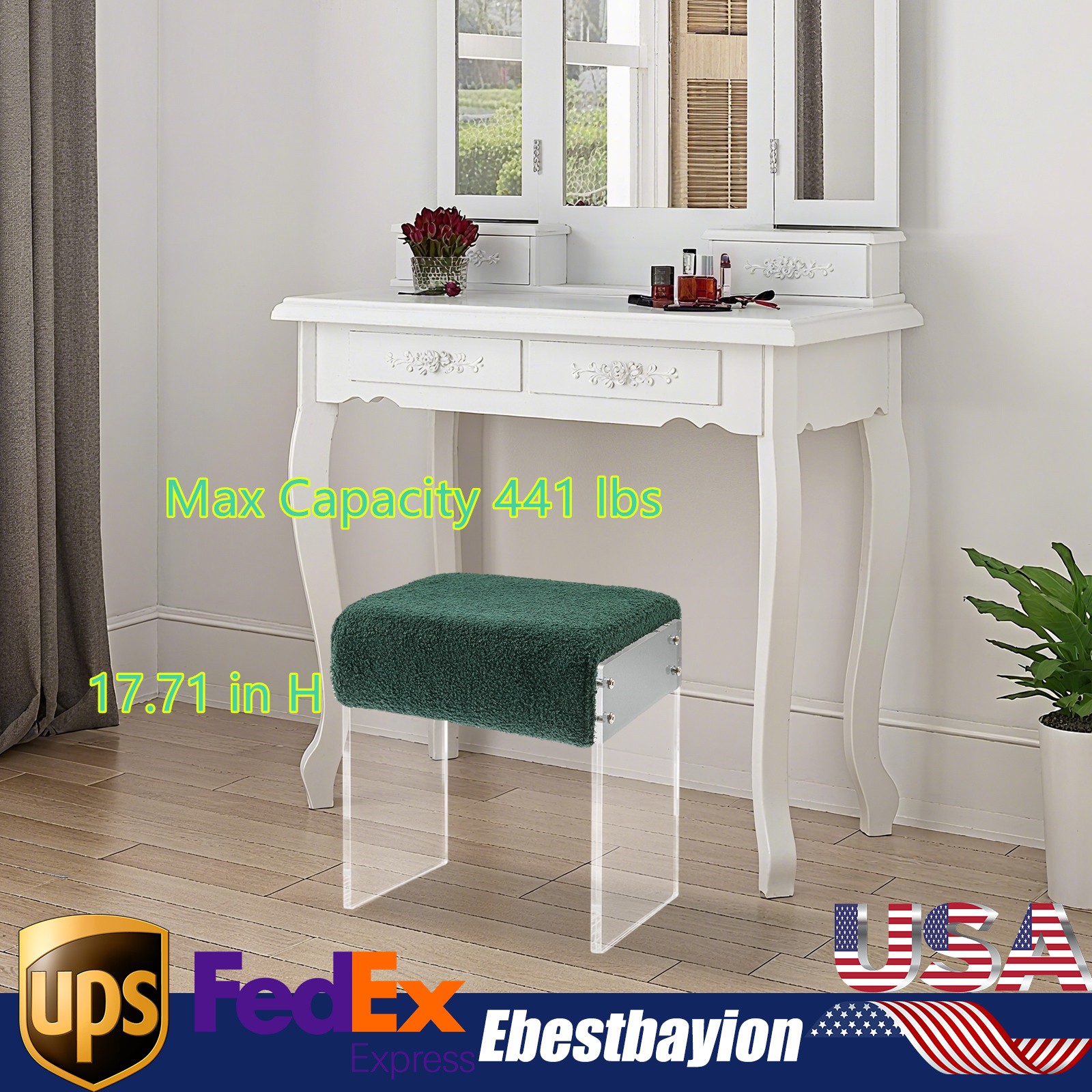 Makeup Stool Modern Minimalist Acrylic Chair Multi-functional Vanity w/ Cushion gallery