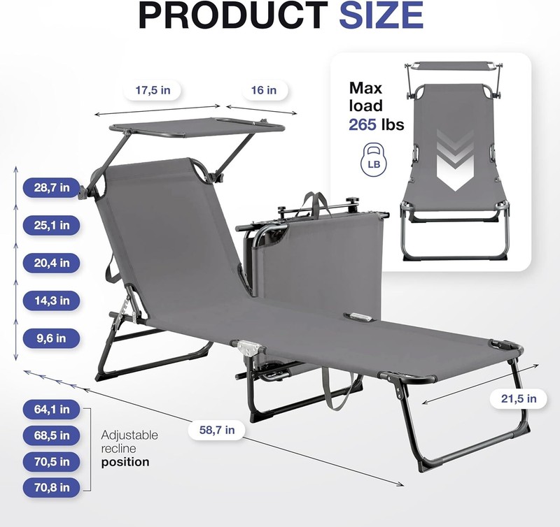 Comfysure Folding Outdoor Lounge Chair with Canopy grey gallery