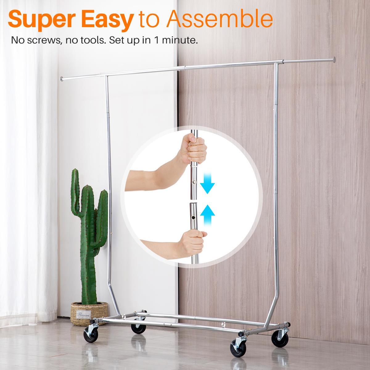 Heavy Duty Collapsible Commercial Clothing Garment Rack Rolling Chrome US gallery