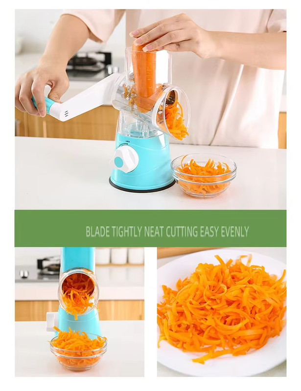 Manual Rotary Vegetable Cutter & Grater 3-Blade – Kitchen Food Slicer, Green gallery